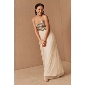 BHLDN Anthropologie Vilette Strappy Maxi Dress in Oyster NWT Size 8